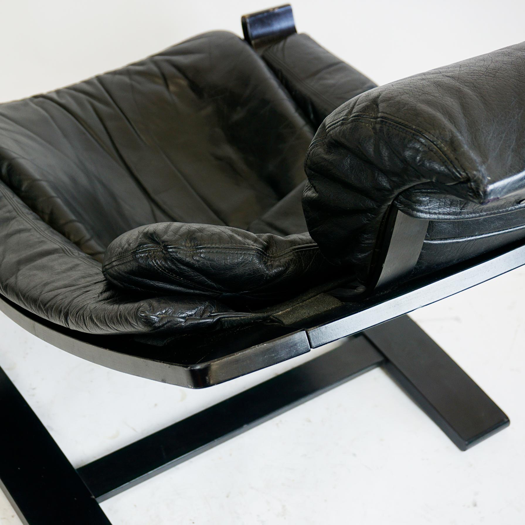 Scandinavian Black Leather Kroken Lounge Chair by Ake Fribytter for Nelo Sweden 1