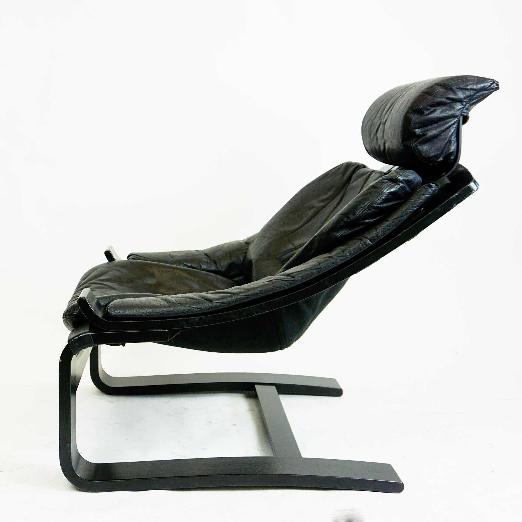 Scandinavian Black Leather Kroken Lounge Chair by Ake Fribytter for Nelo Sweden 4