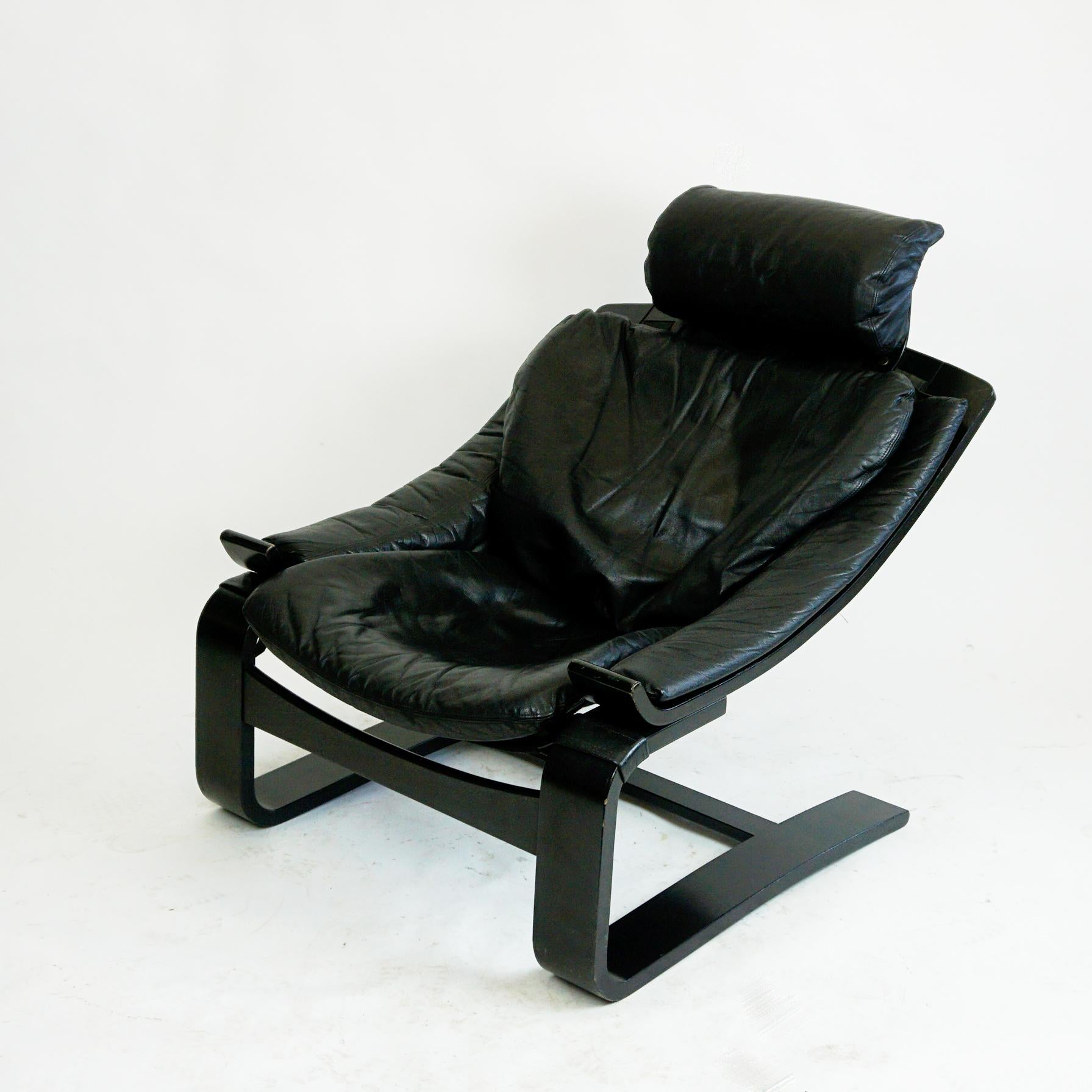 Scandinavian Black Leather Kroken Lounge Chair by Ake Fribytter for Nelo Sweden 5