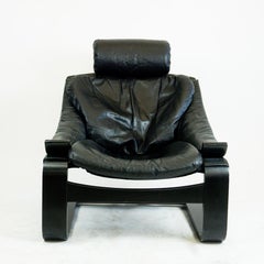 Scandinavian Black Leather Kroken Lounge Chair by Ake Fribytter for Nelo Sweden