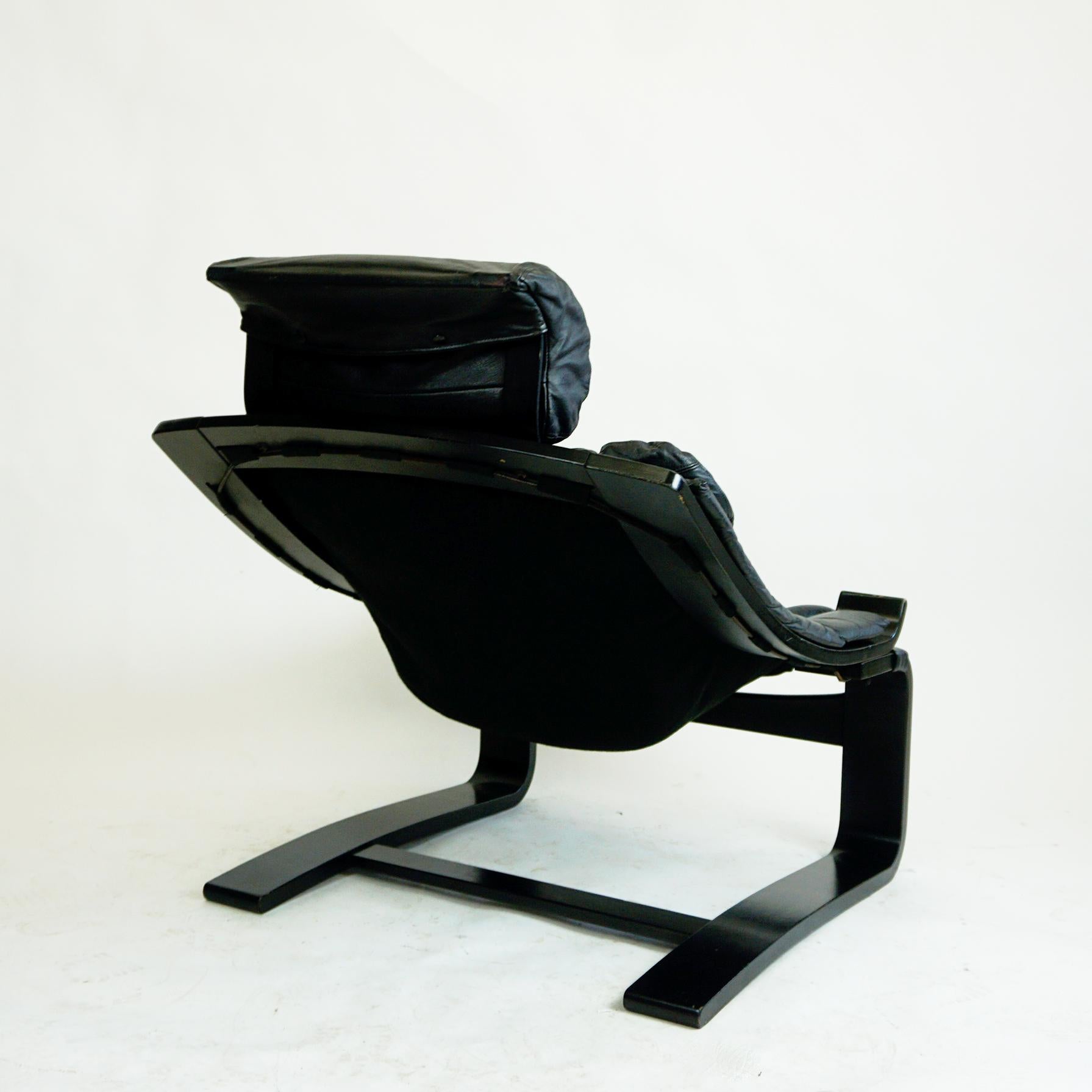 Lacquered Scandinavian Black Leather Kroken Lounge Chair by Ake Fribytter for Nelo Sweden