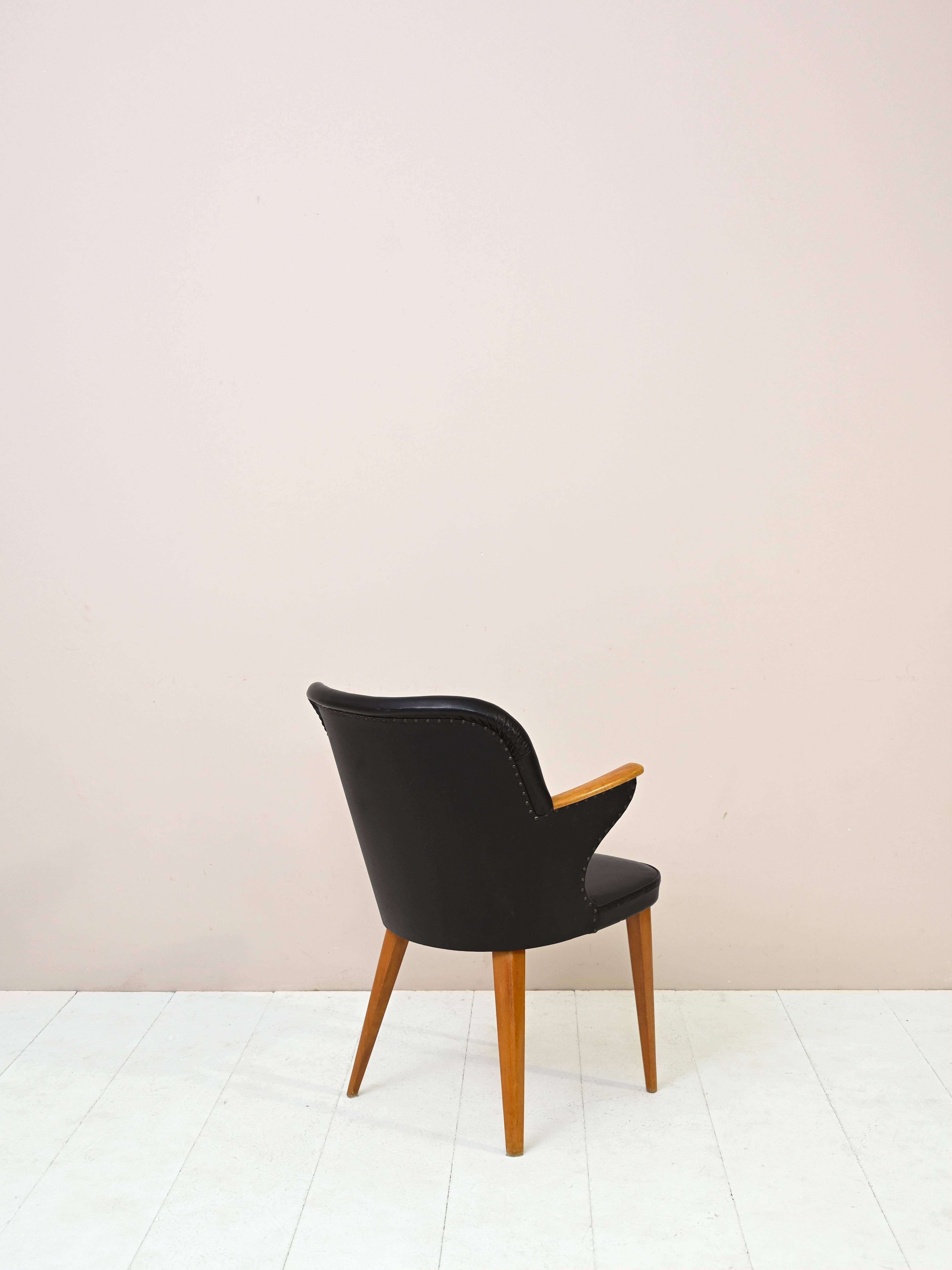 Scandinavian Modern Scandinavian Black Leatherette Chair with Armrests For Sale