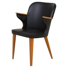 Vintage Scandinavian Black Leatherette Chair with Armrests