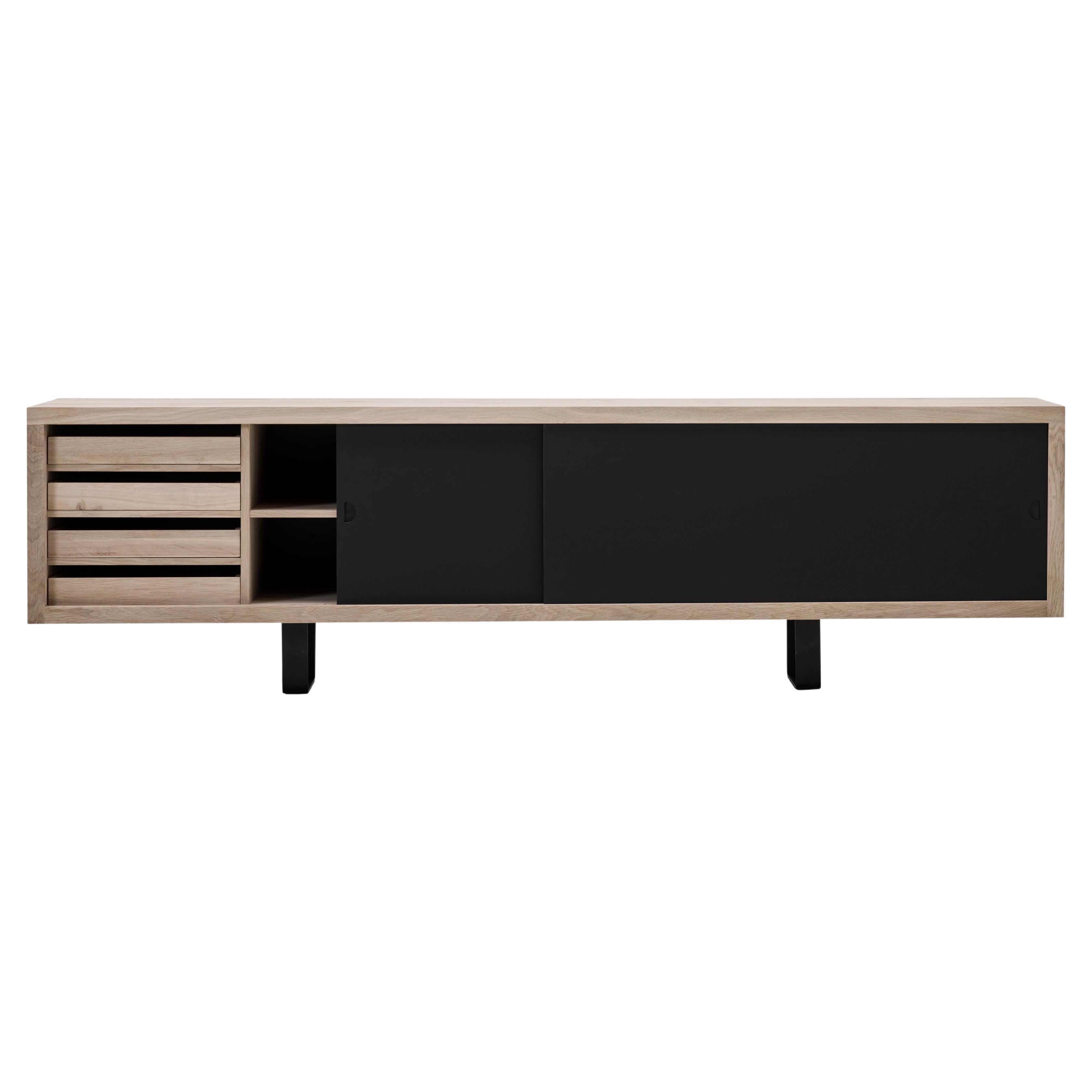 Scandinavian Black Sideboard 'GRAND' by DK3, 200, Natural Oak