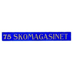 Antique Scandinavian blue glass and gold boutique shoe shop sign