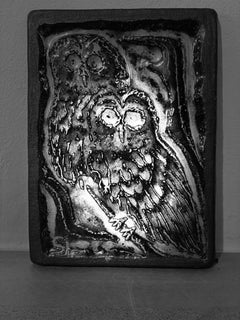 Relief en céramique émaillée bleu hibou scandinave par Svend Åage Jensen pour Søholm