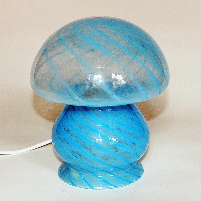 Art Glass Scandinavian Blue Mushroom glass table lamp 1970s For Sale