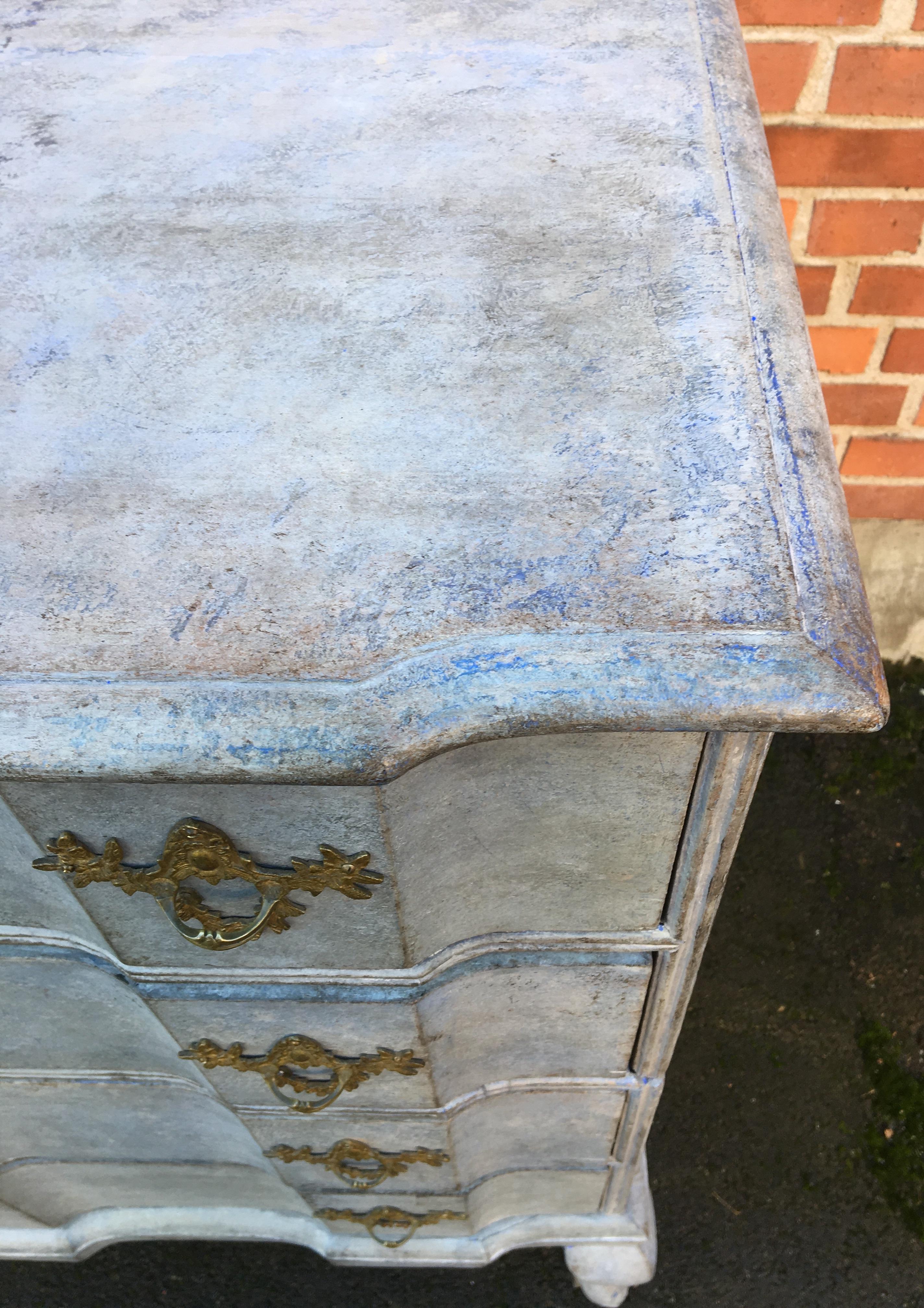 Scandinavian Blue Painted Baroque Chest of Drawers, 18th Century  6