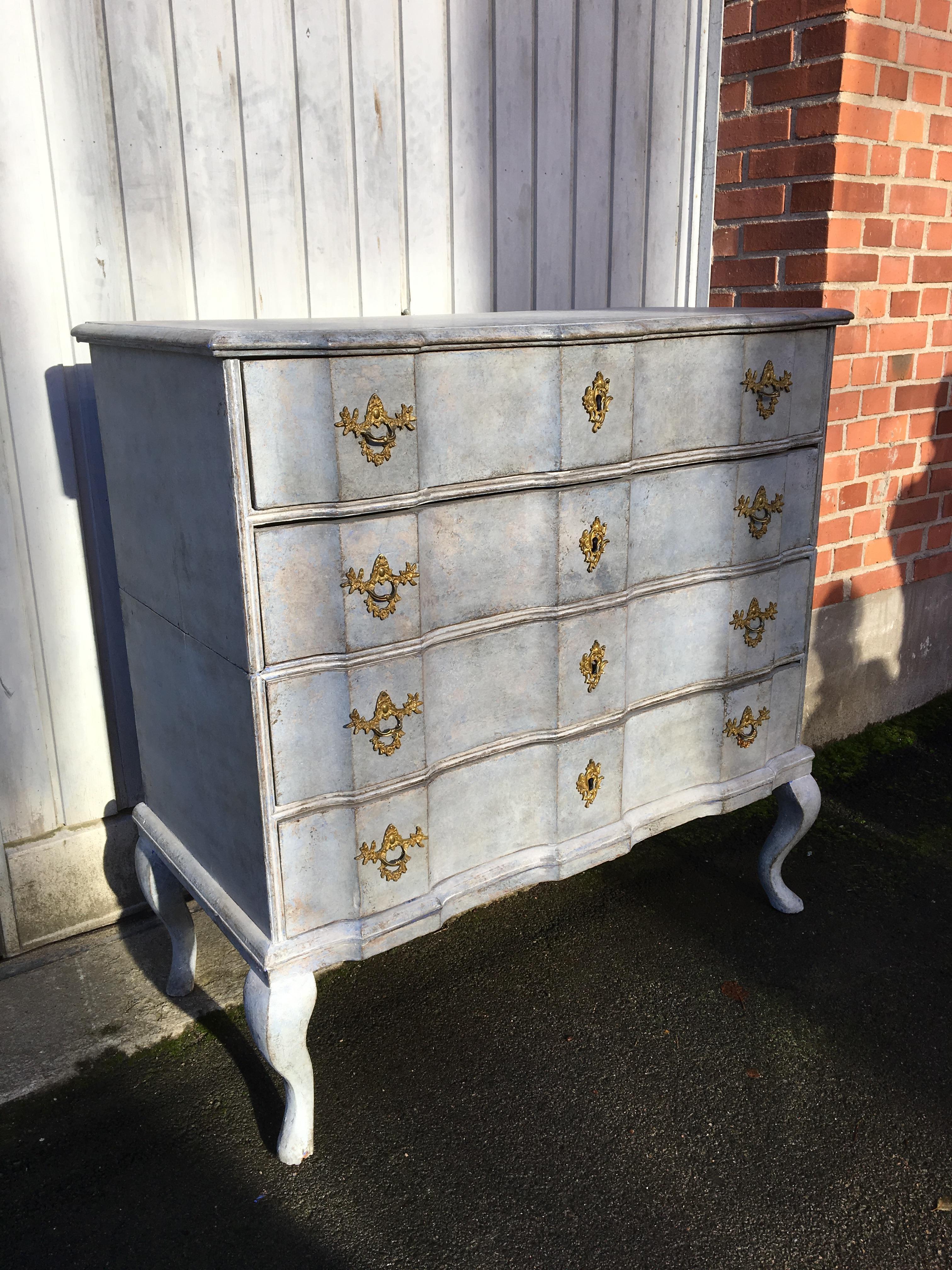 Scandinavian Blue Painted Baroque Chest of Drawers, 18th Century  8