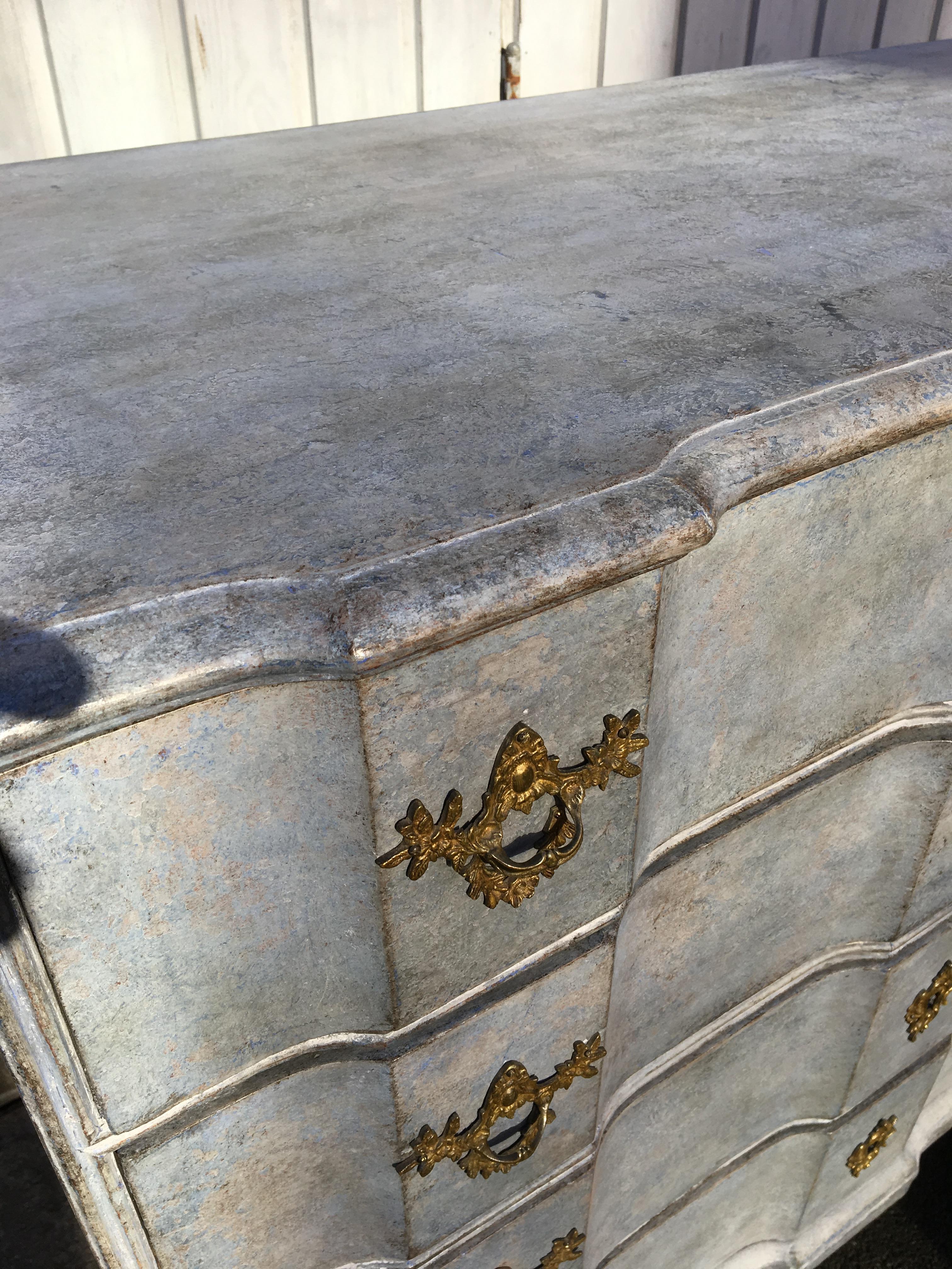 Scandinavian Blue Painted Baroque Chest of Drawers, 18th Century  13