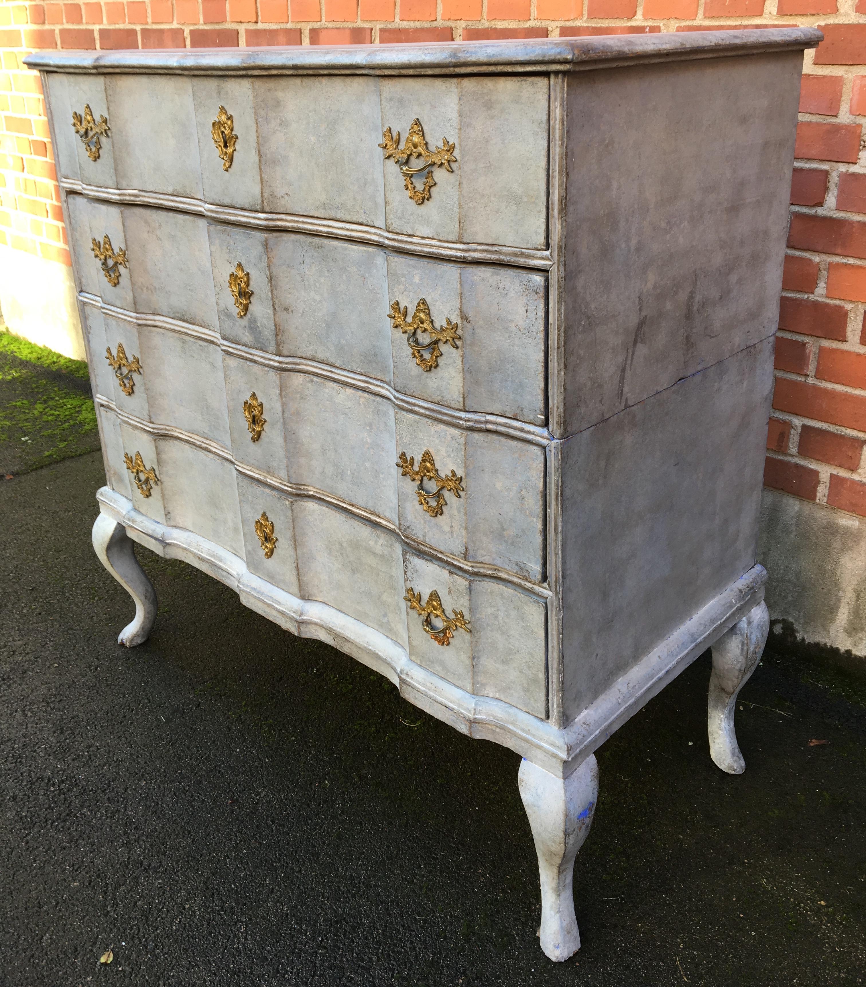 Scandinavian Blue Painted Baroque Chest of Drawers, 18th Century  14