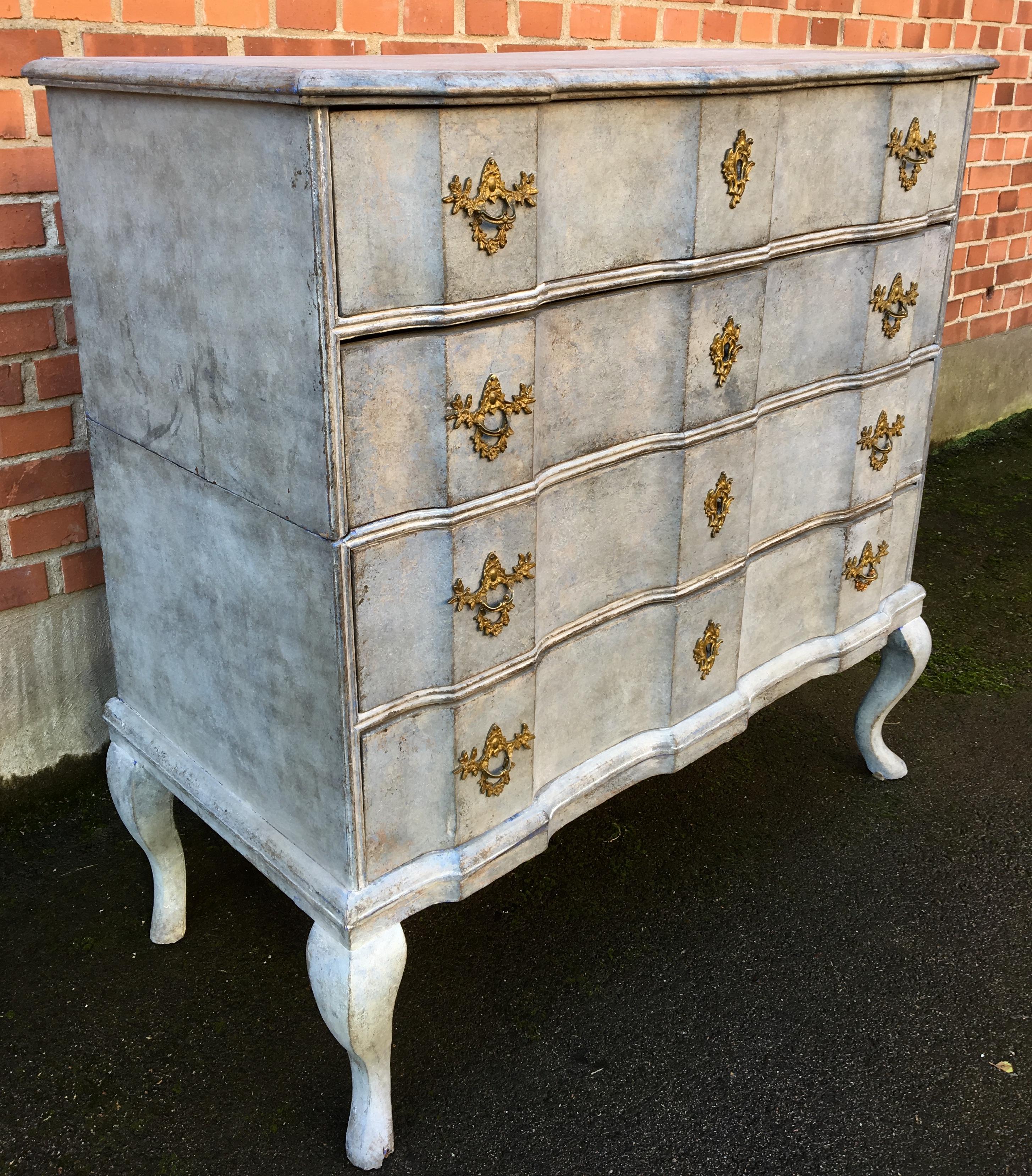 Scandinavian Blue Painted Baroque Chest of Drawers, 18th Century  15