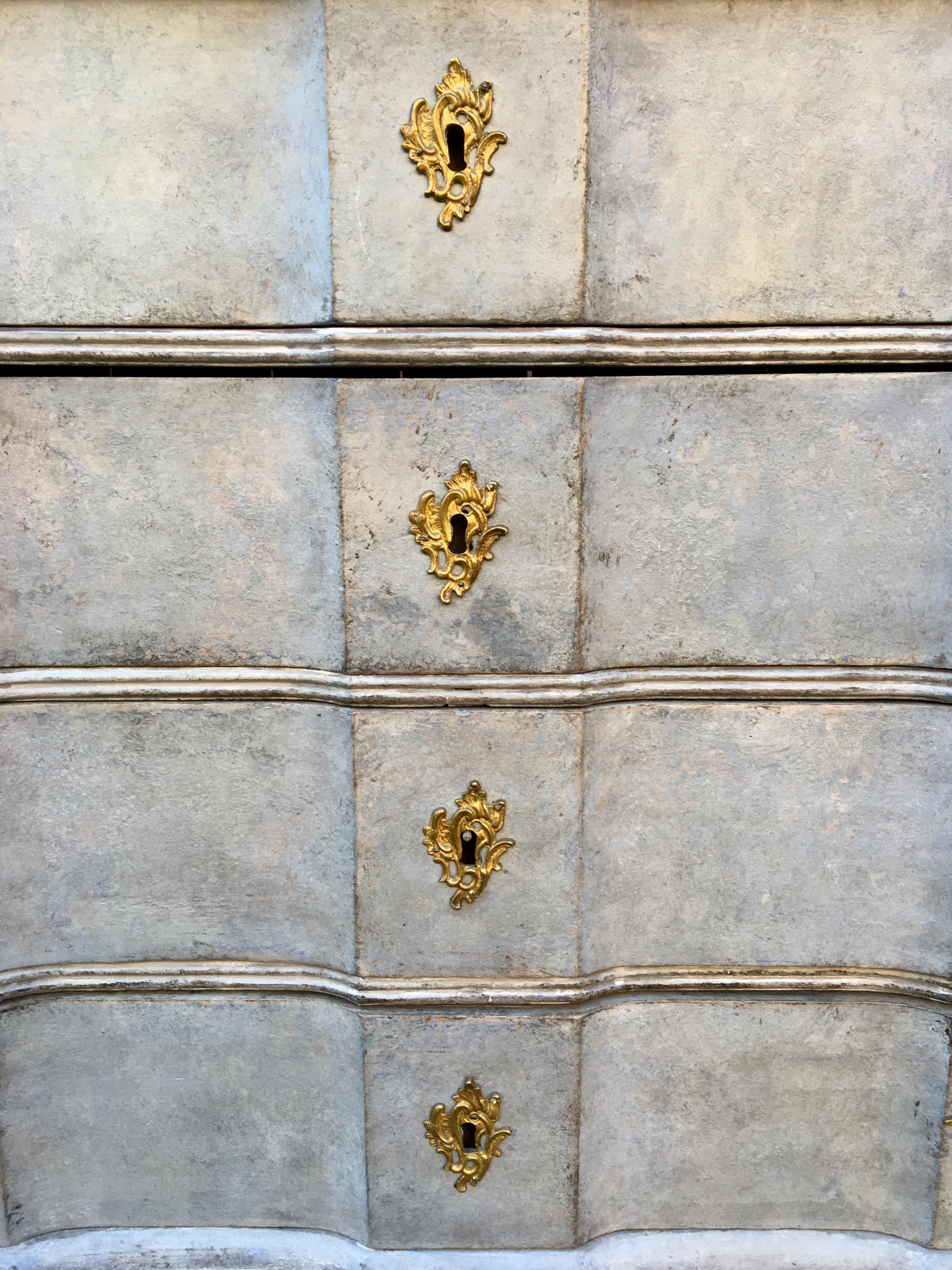 Scandinavian Blue Painted Baroque Chest of Drawers, 18th Century  In Good Condition In Haddonfield, NJ