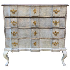 Scandinavian Blue Painted Baroque Chest of Drawers, 18th Century 