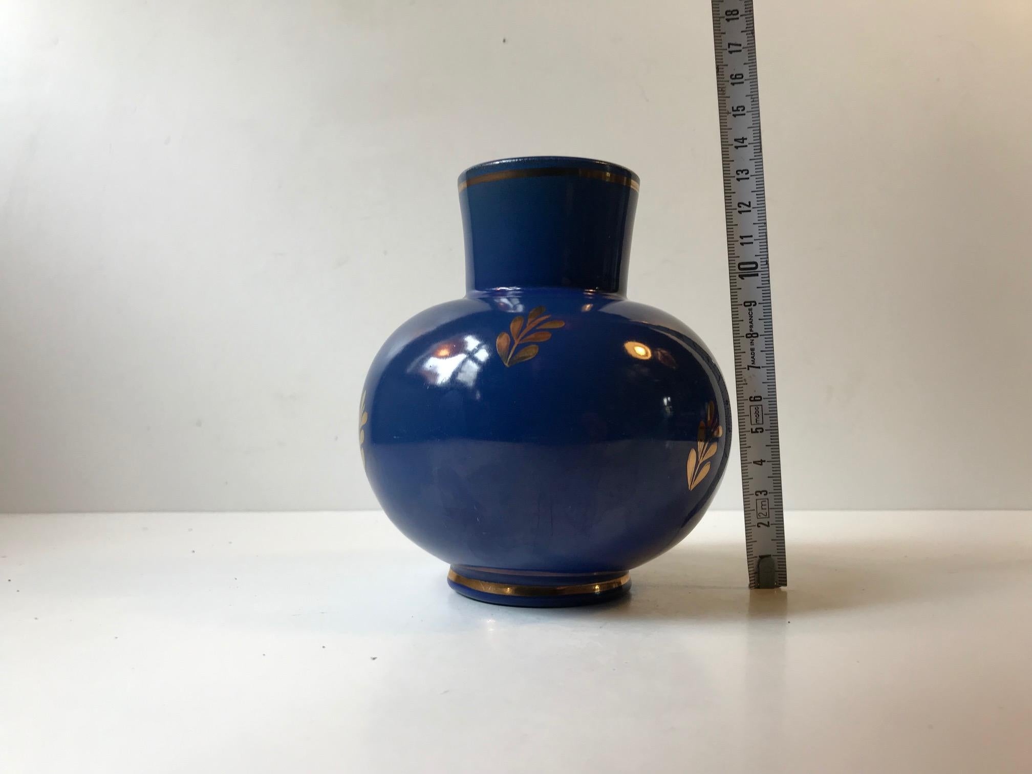 Scandinavian Modern Scandinavian Blue Pottery Vase with Gold Foliage by Jerk Werkmaster for Nittsjö