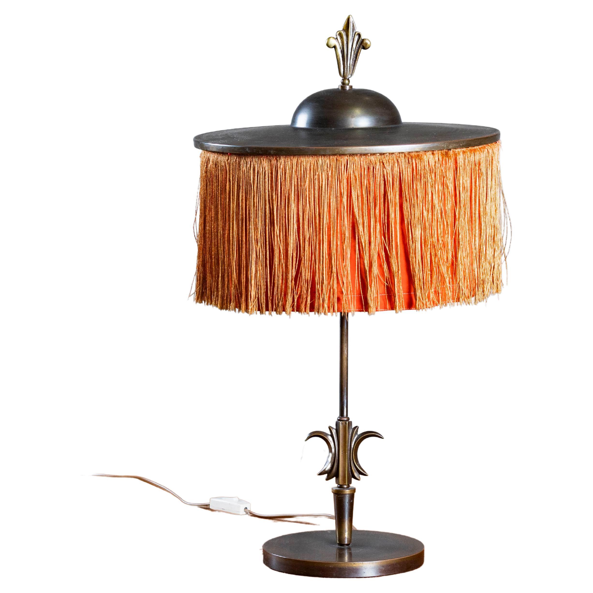 Scandinavian Bonze Table Lamp with Tassel Shade For Sale