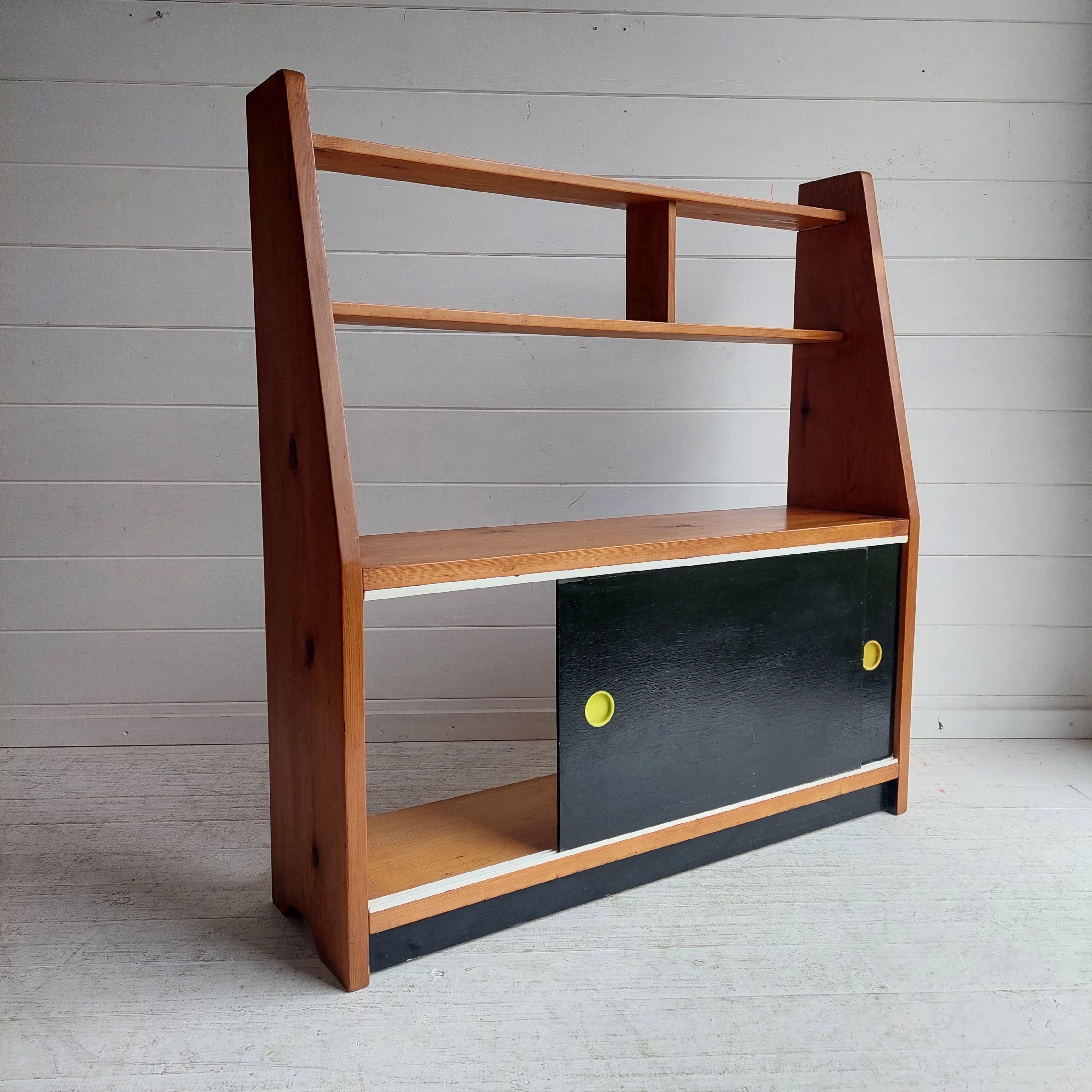 Plastic Scandinavian Bookcase in pine with sliding doors, Frantisek Jirak style 60s