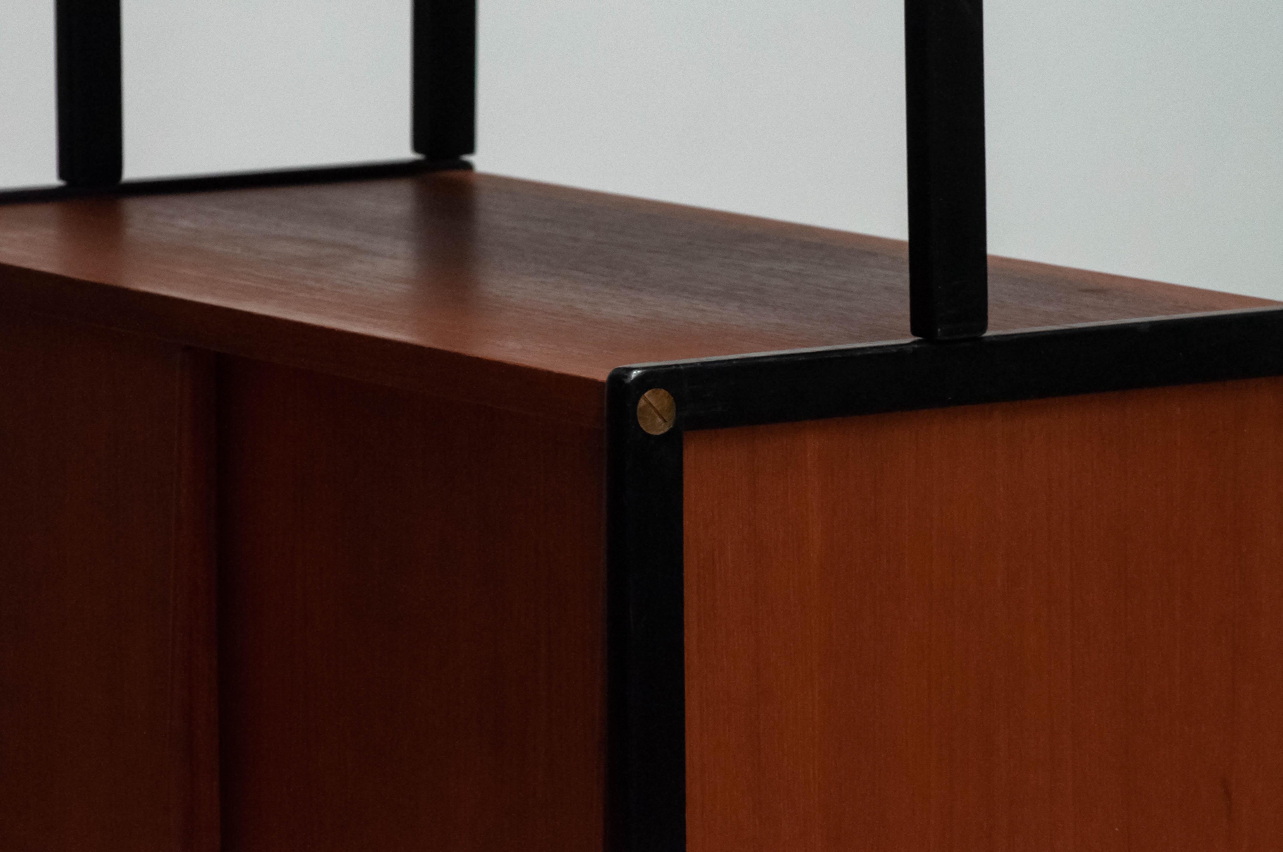 Scandinavian Bookcase In Teak With Black Lacquered Stands By Bertil Fridhagen  2
