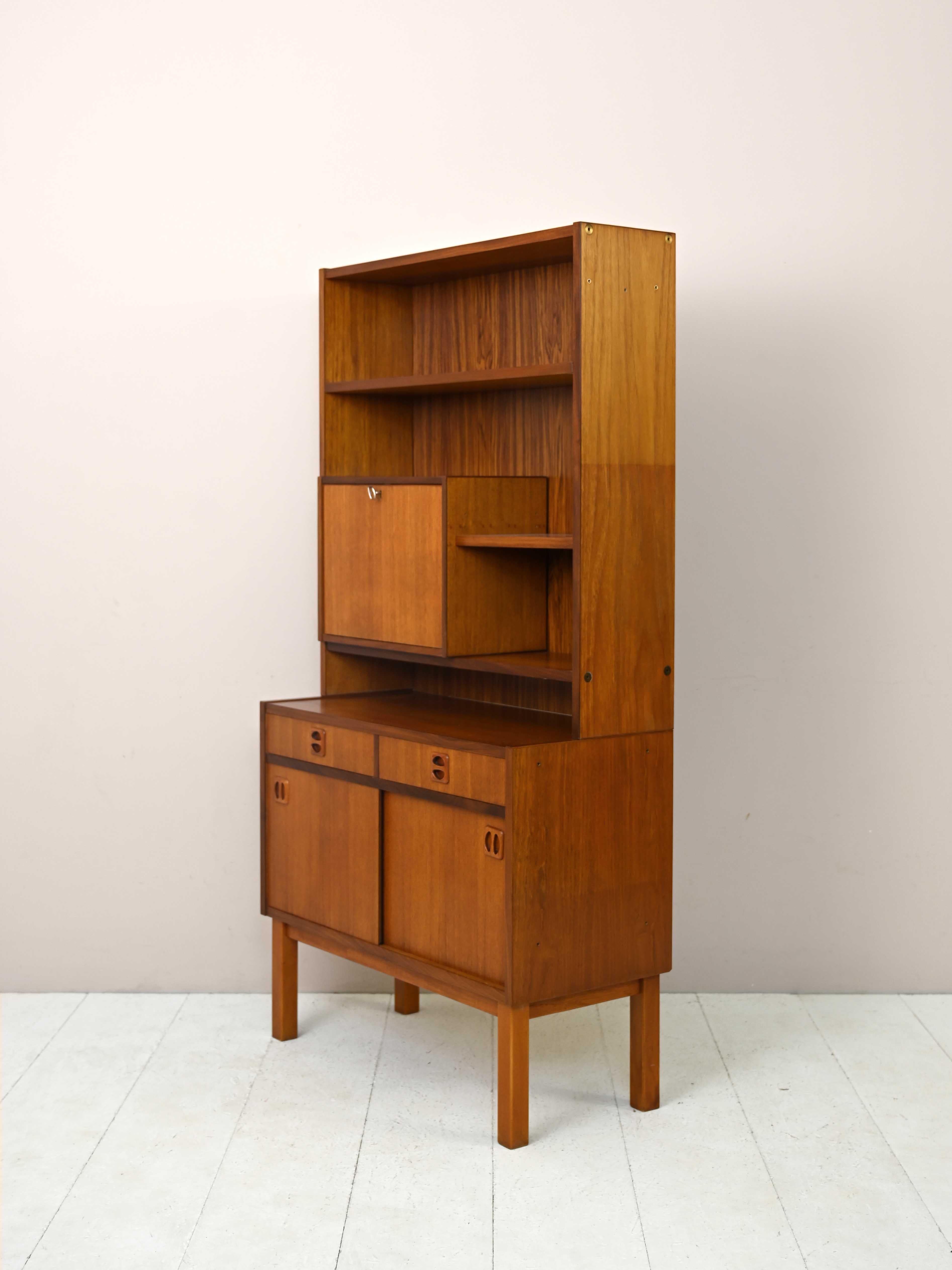 Wood Scandinavian Bookcase with Bar Compartment
