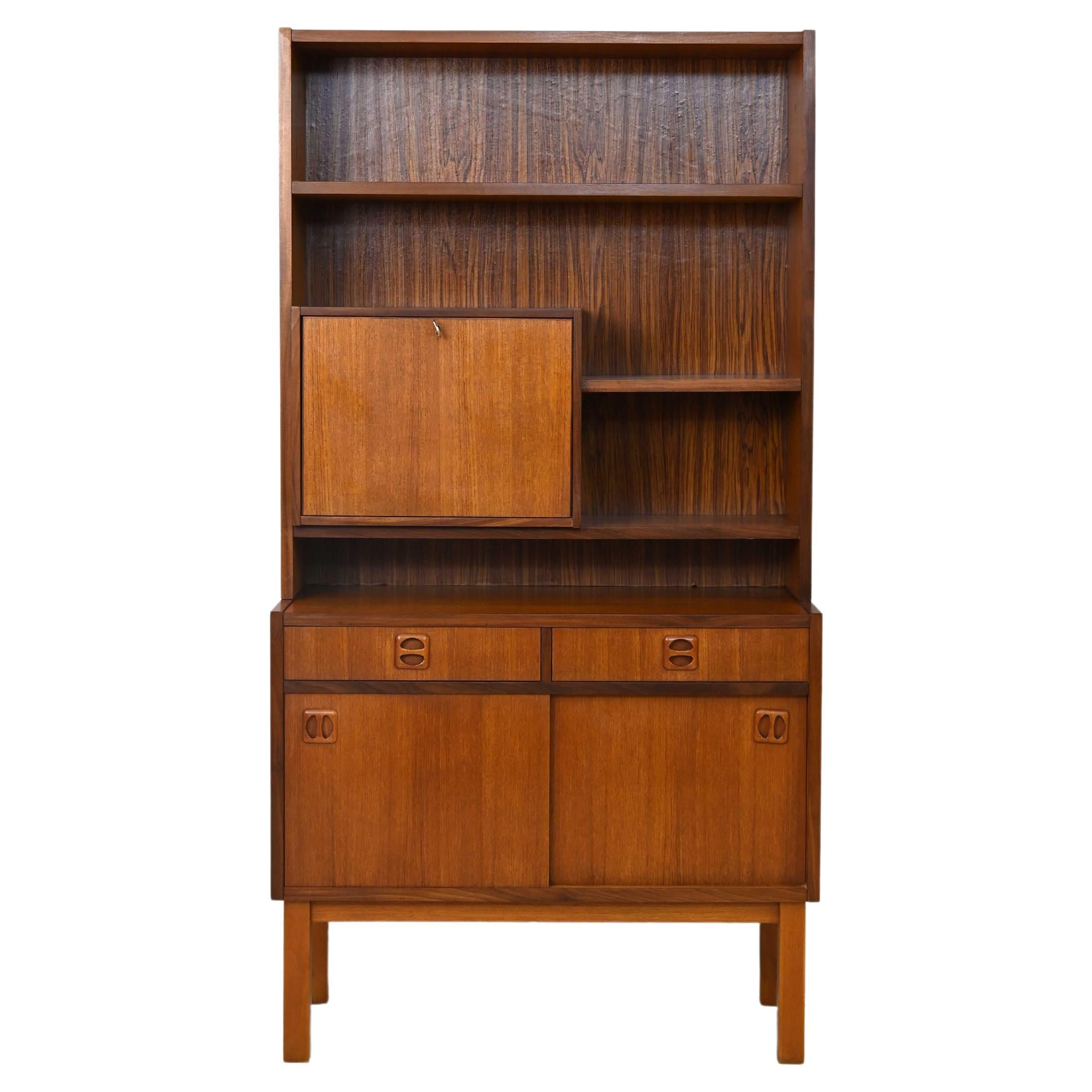 Scandinavian Bookcase with Bar Compartment For Sale