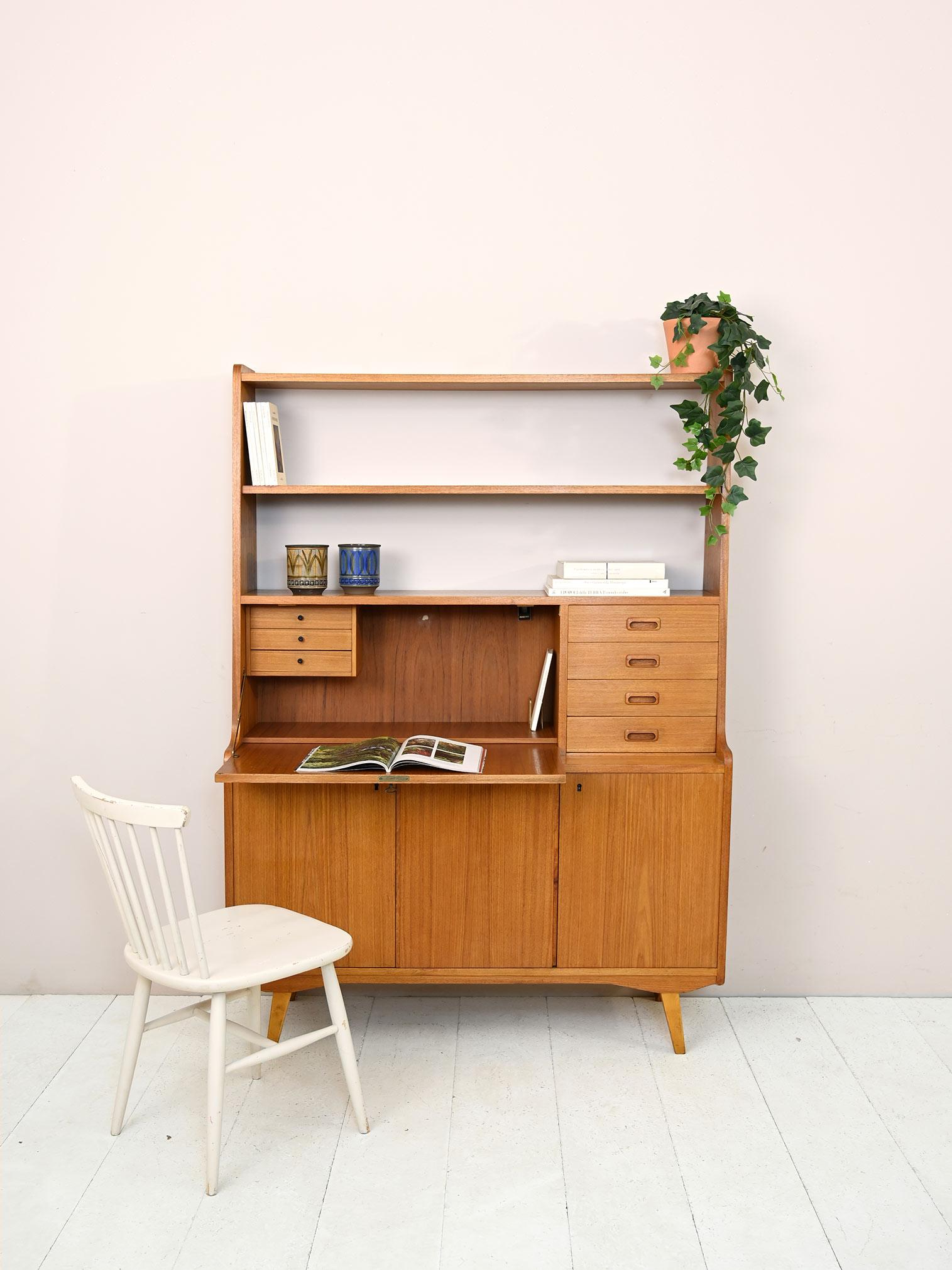 Scandinavian Modern Scandinavian Bookcase with Drop-Down Desk