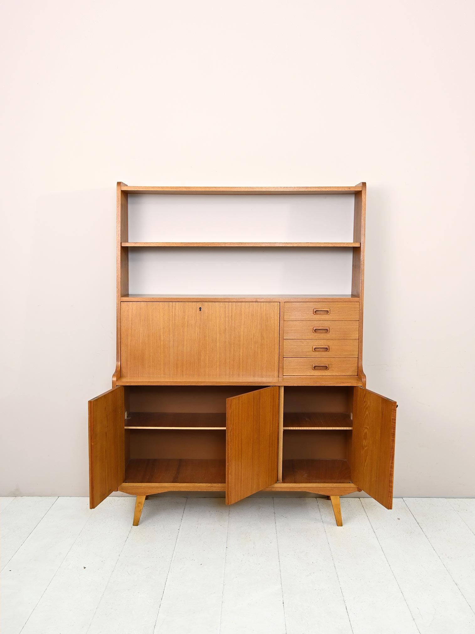 Scandinavian Bookcase with Drop-Down Desk In Good Condition In Brescia, IT