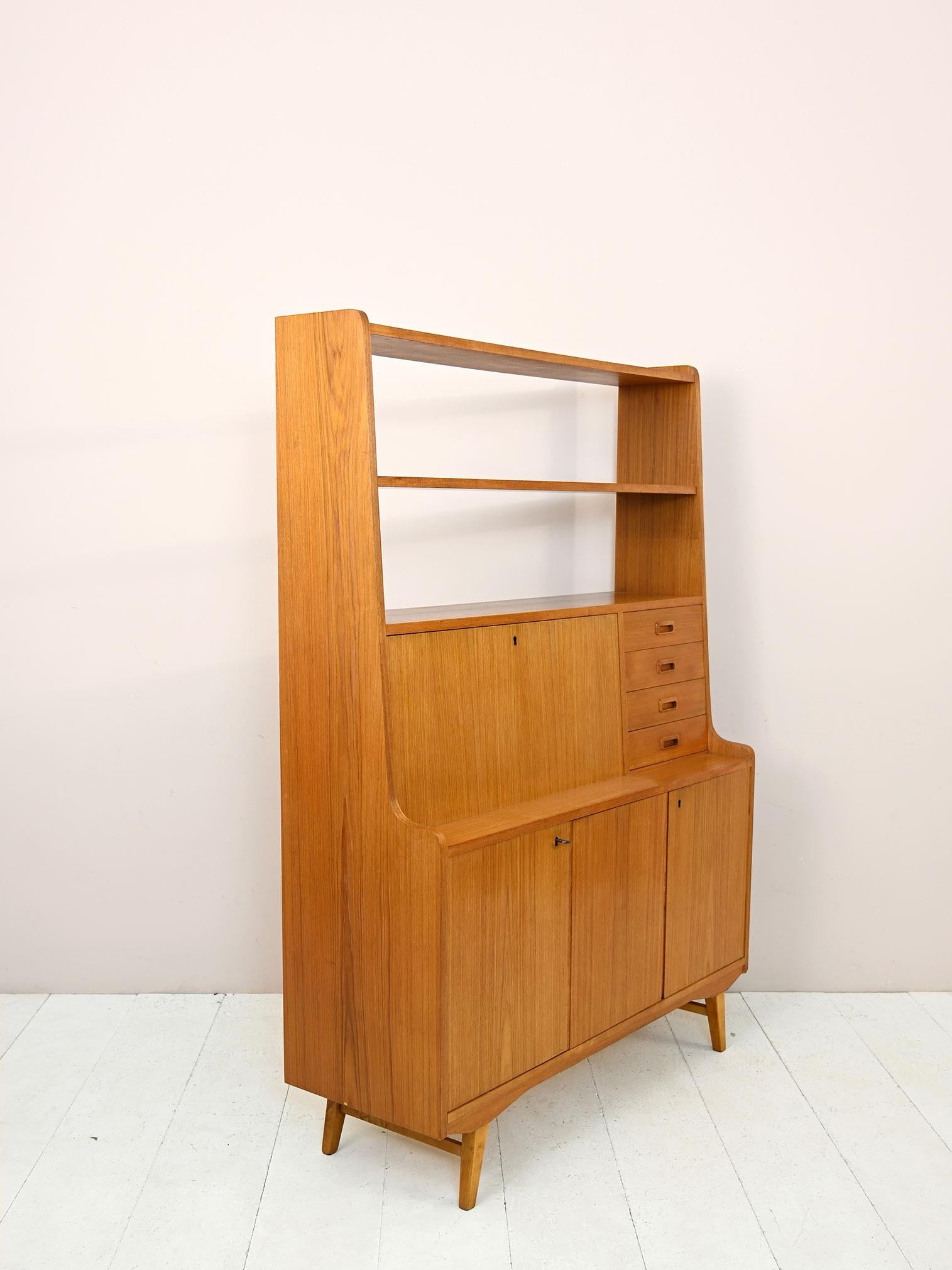Mid-20th Century Scandinavian Bookcase with Drop-Down Desk