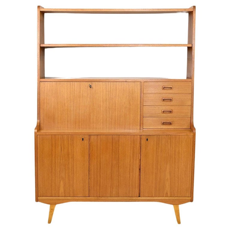 Scandinavian bookcase with dropdown desk For Sale at 1stDibs