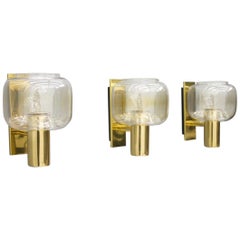 Scandinavian Brass and Glass Wall Lights, 1960s