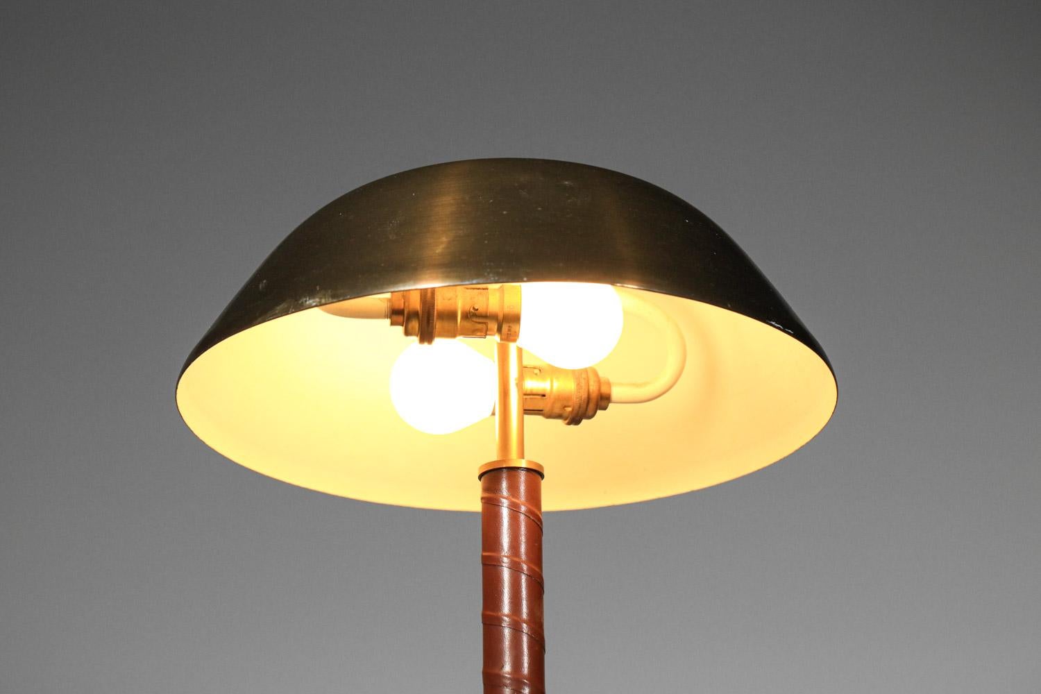 Mid-20th Century Scandinavian brass and leather Swedish table lamp For Sale
