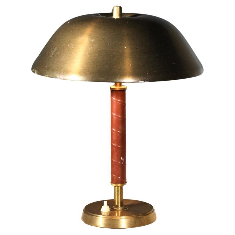 Scandinavian brass and leather Swedish table lamp For Sale