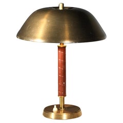 Vintage Scandinavian brass and leather Swedish table lamp