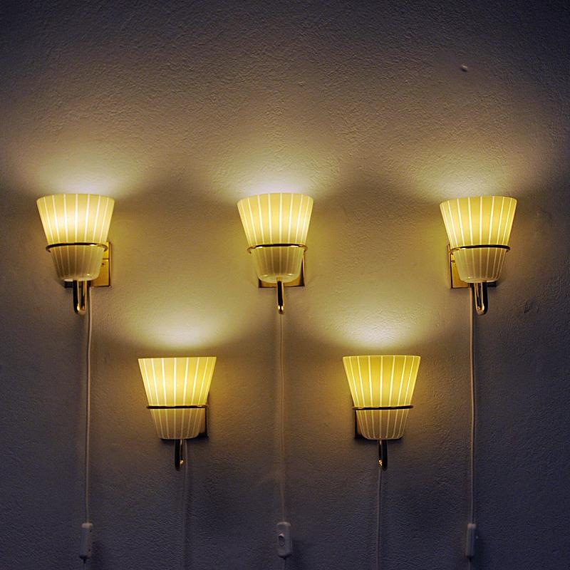 Mid-20th Century Scandinavian brass and opaline glass wall lamp 1950s, pcs For Sale