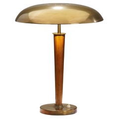 Scandinavian Brass and Pine Wood Table Lamp, Scandinavia ca 1940s