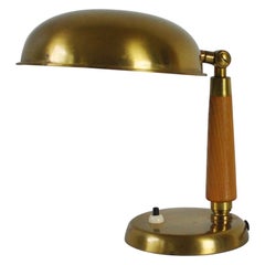 Antique Scandinavian Brass and Wood Table Lamp, 1930s-1940s