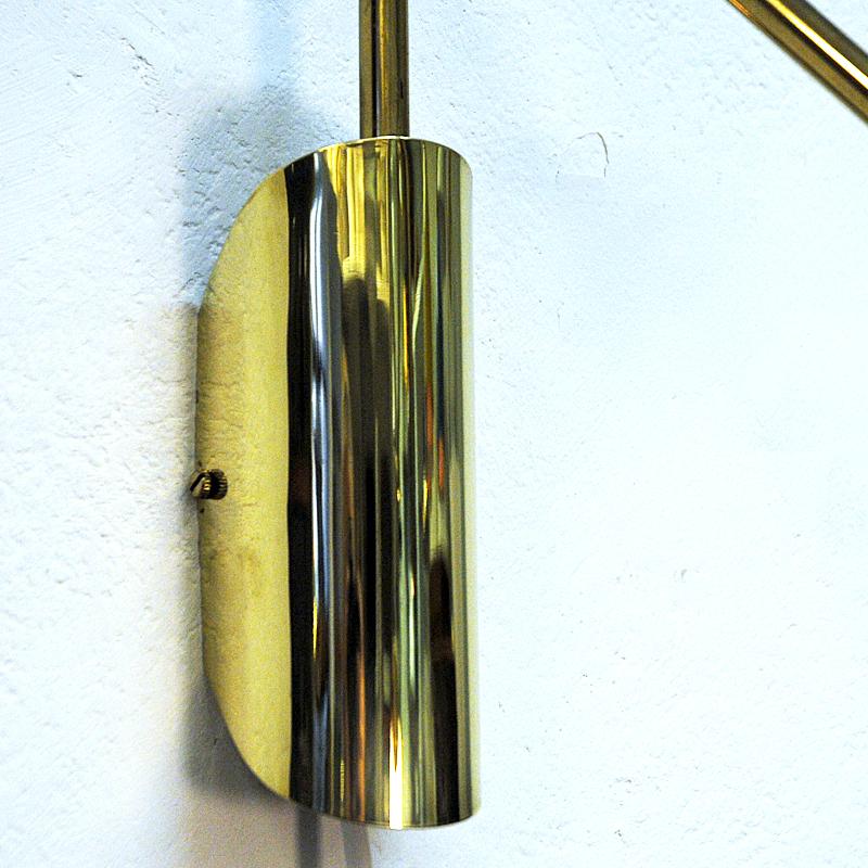 Scandinavian Brass Arm Wall Lamp with Flower Glass Shade, 1950s 3
