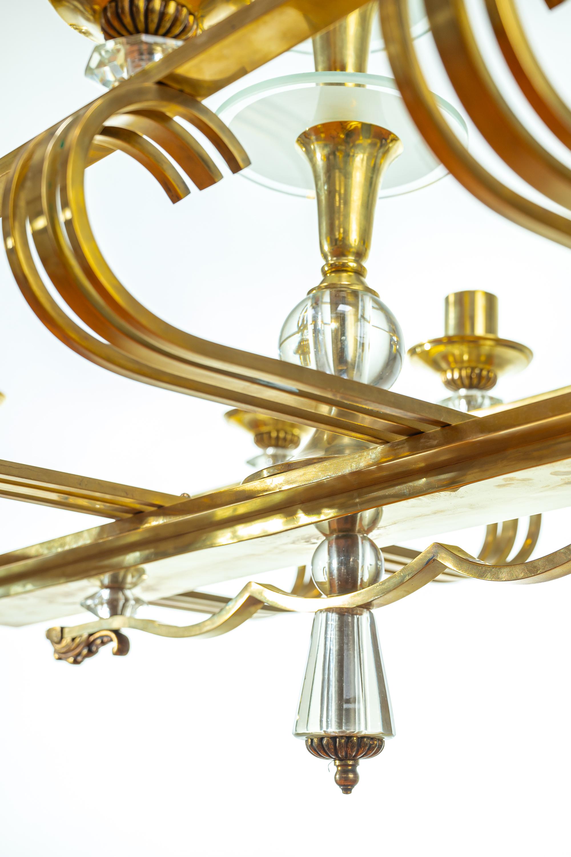 European Scandinavian Brass Chandelier in Paavo Tynell Style, Early 1900s For Sale