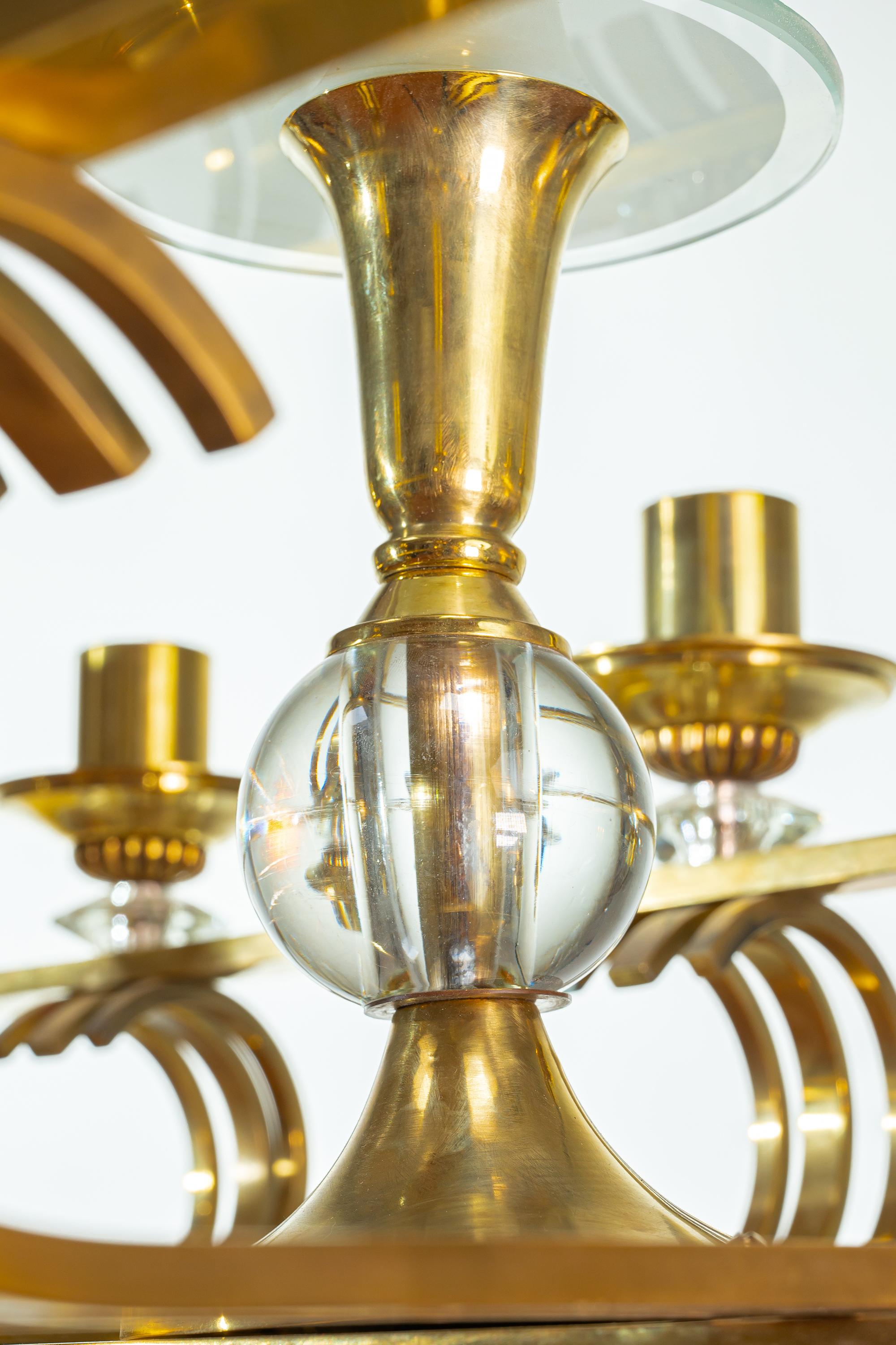 20th Century Scandinavian Brass Chandelier in Paavo Tynell Style, Early 1900s
