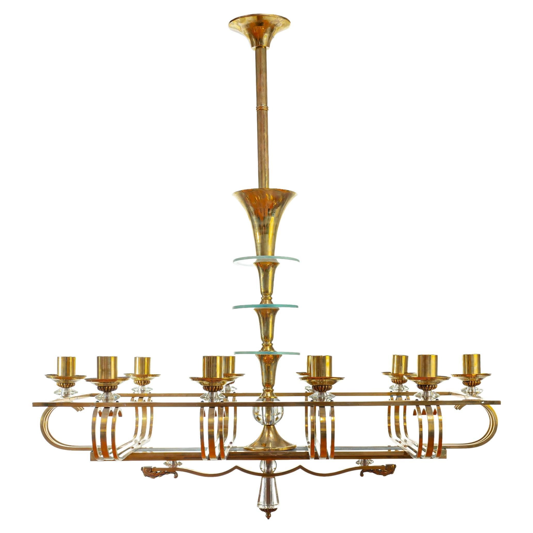 Scandinavian Brass Chandelier in Paavo Tynell Style, Early 1900s