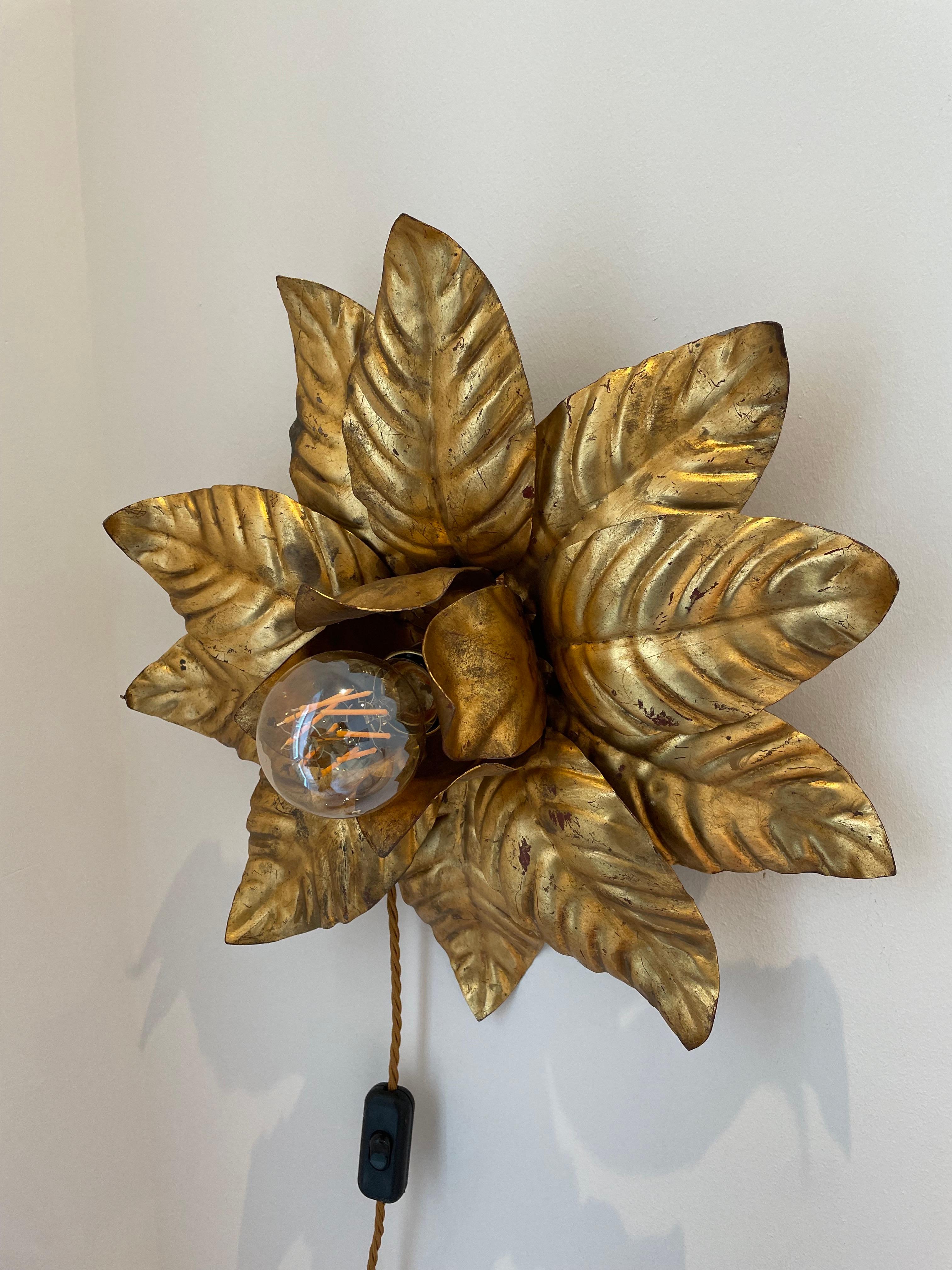Scandinavian Modern Scandinavian Brass Flower Wall Lamps