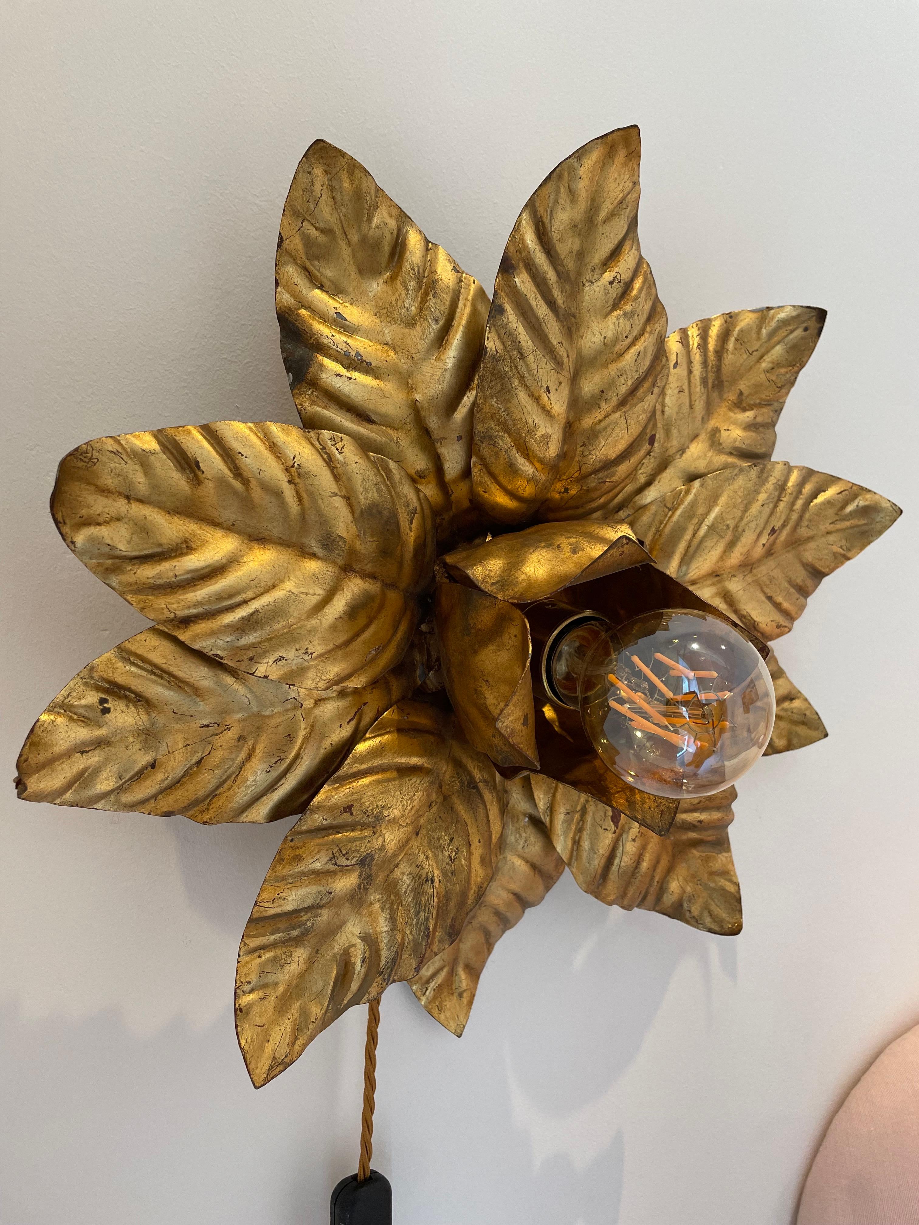 Scandinavian Brass Flower Wall Lamps In Good Condition In London, England