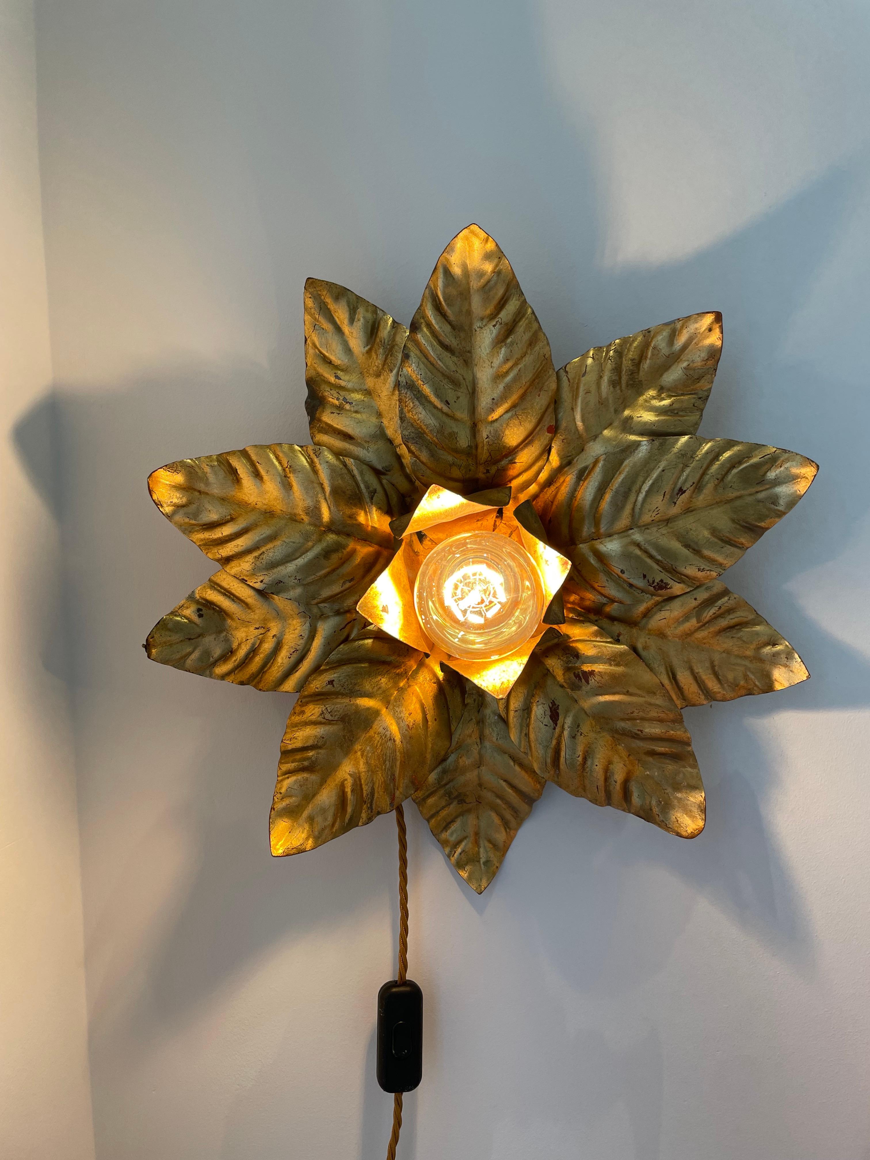 Scandinavian Brass Flower Wall Lamps For Sale 1