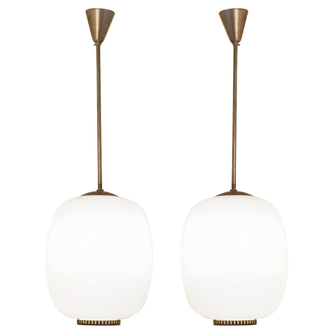 Scandinavian Brass & Glass "China" Pendant Lamps by Bent Karlby for 