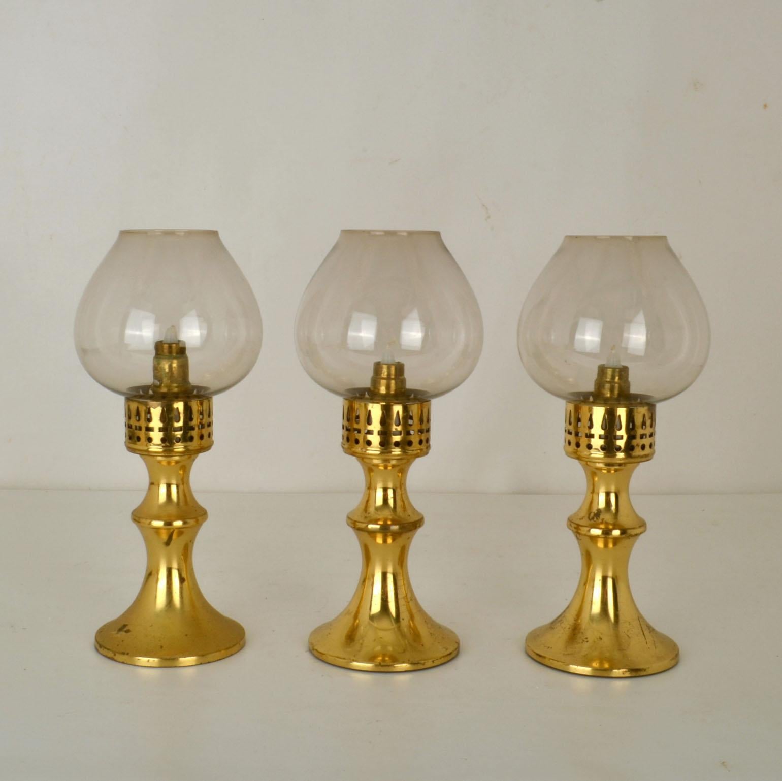 European Scandinavian Brass Lantern Candle Holders For Sale