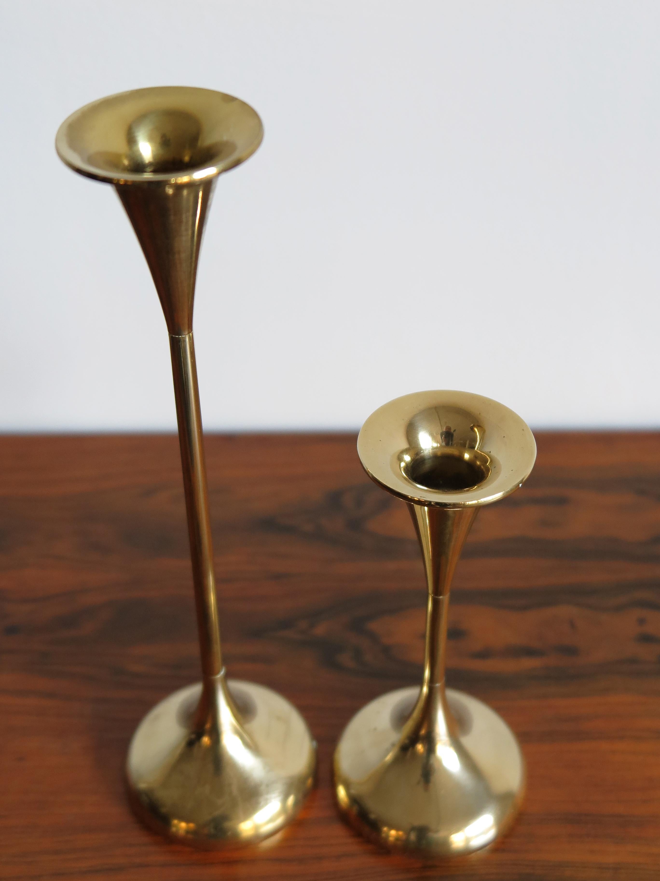 Danish Scandinavian Brass Midcentury Candle Holders, 1950s