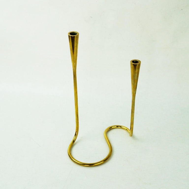 Scandinavian Modern Scandinavian Brass Serpentine Candlestick for Illums Bolighus Denmark For Sale