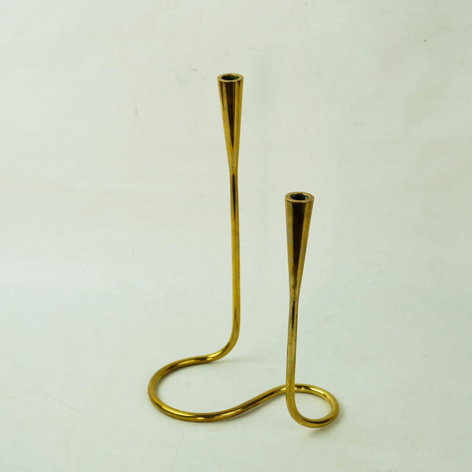 Scandinavian Brass Serpentine Candlestick for Illums Bolighus Denmark 3