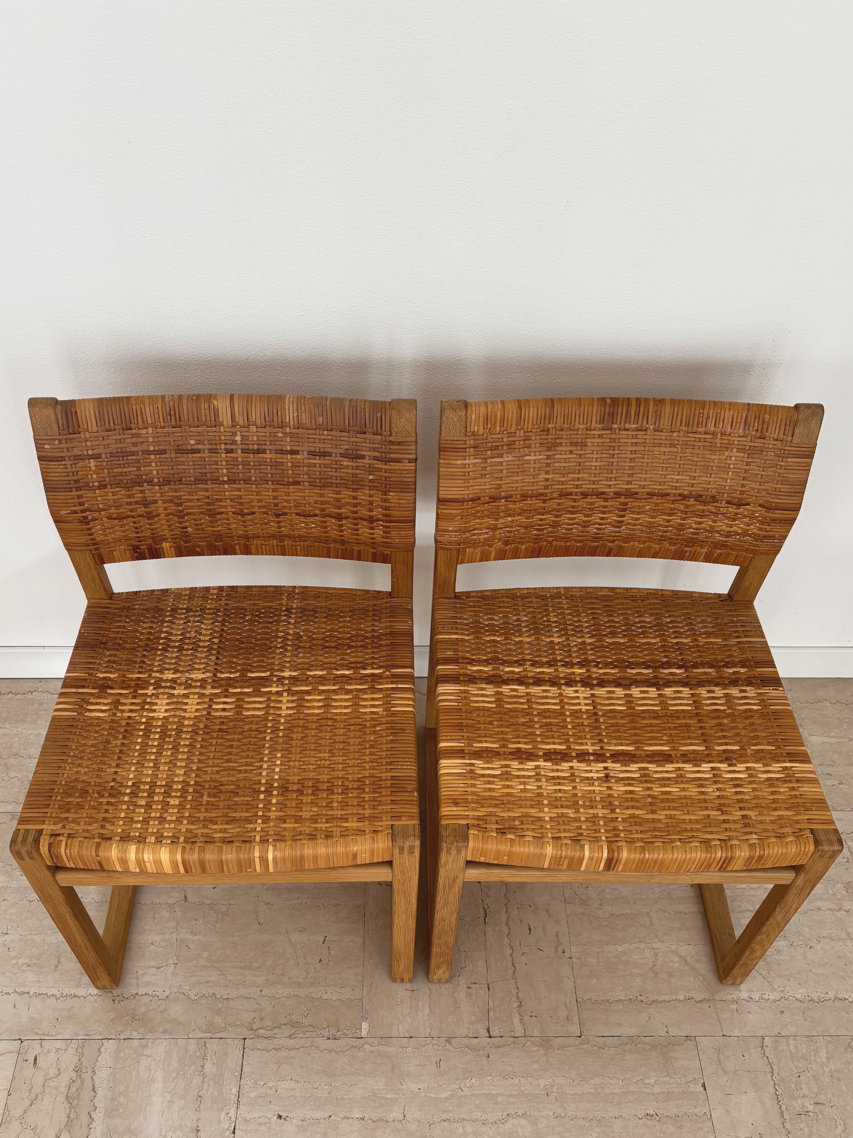 Sedie da pranzo scandinave in rattan e quercia Børge Mogensen Modello BM61, Danimarca anni '60 in vendita 7