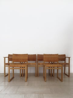 Scandinavian Børge Mogensen Oak Rattan Dining Chairs BM61 Model, Denmark 1960s