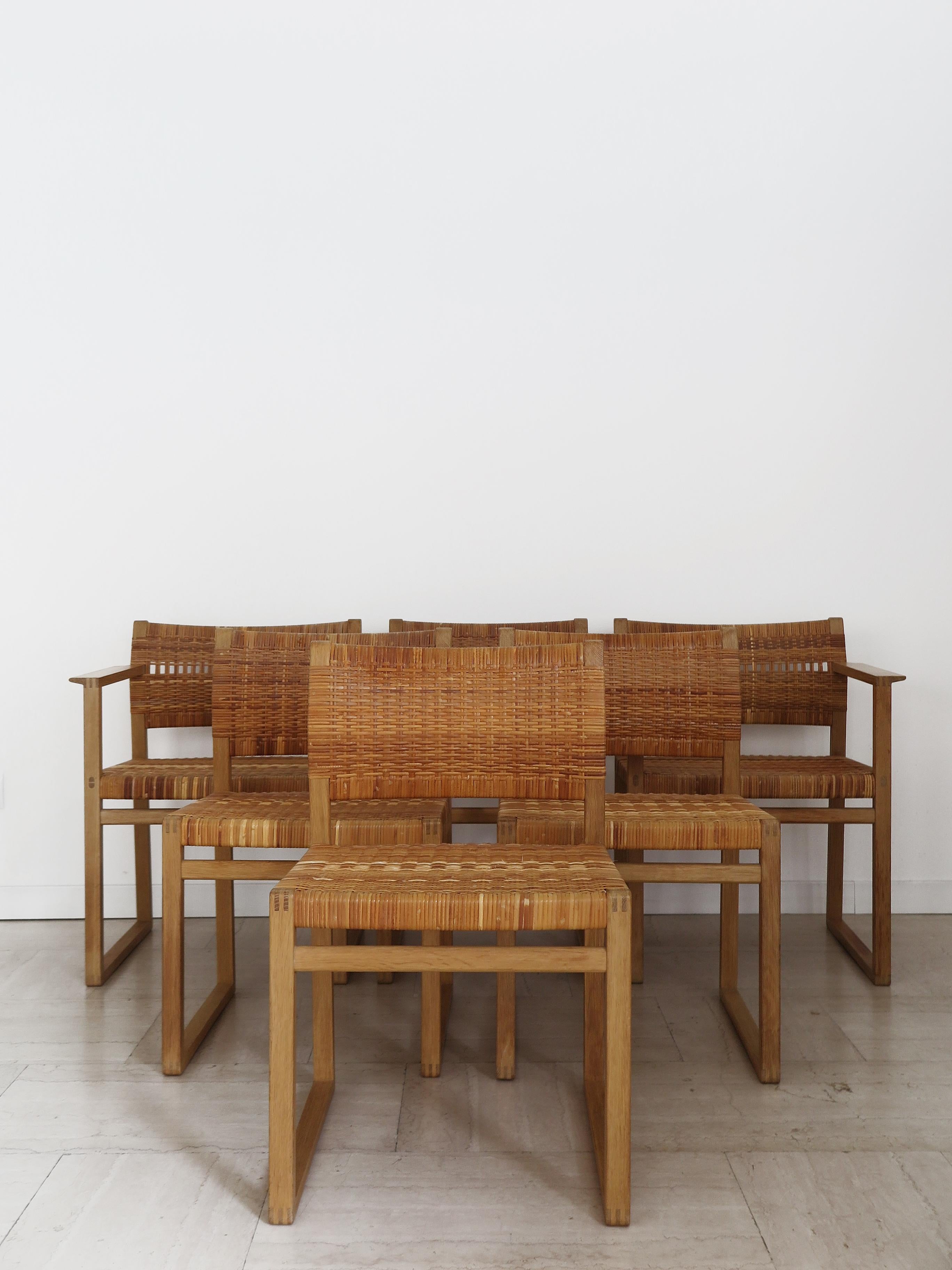 Mid-Century moderno Sedie da pranzo scandinave in rattan e quercia Børge Mogensen Modello BM61, Danimarca anni '60 in vendita